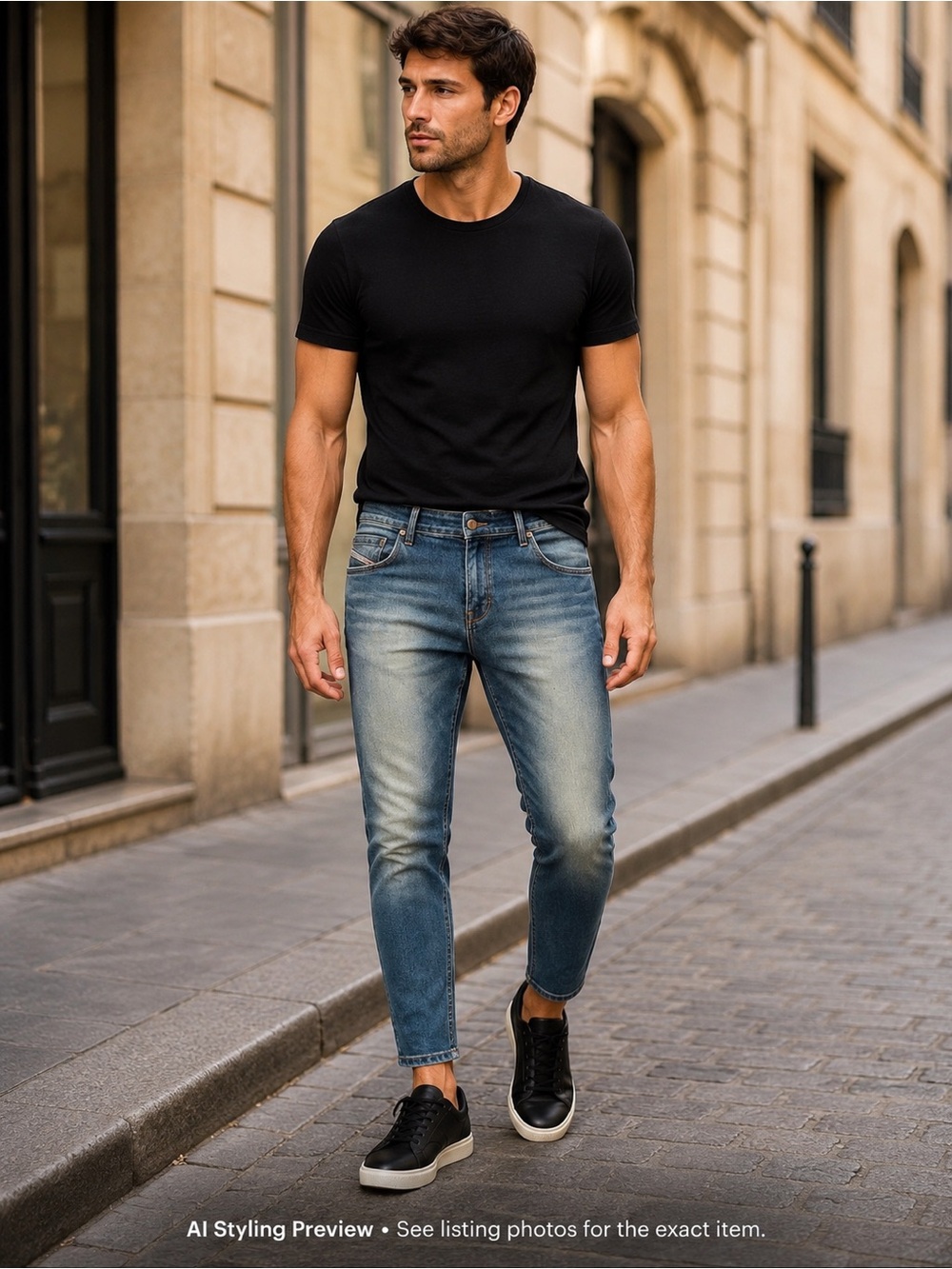 Diesel Men’s W34 Faded Blue Slim Tapered Jeans Distressed Denim